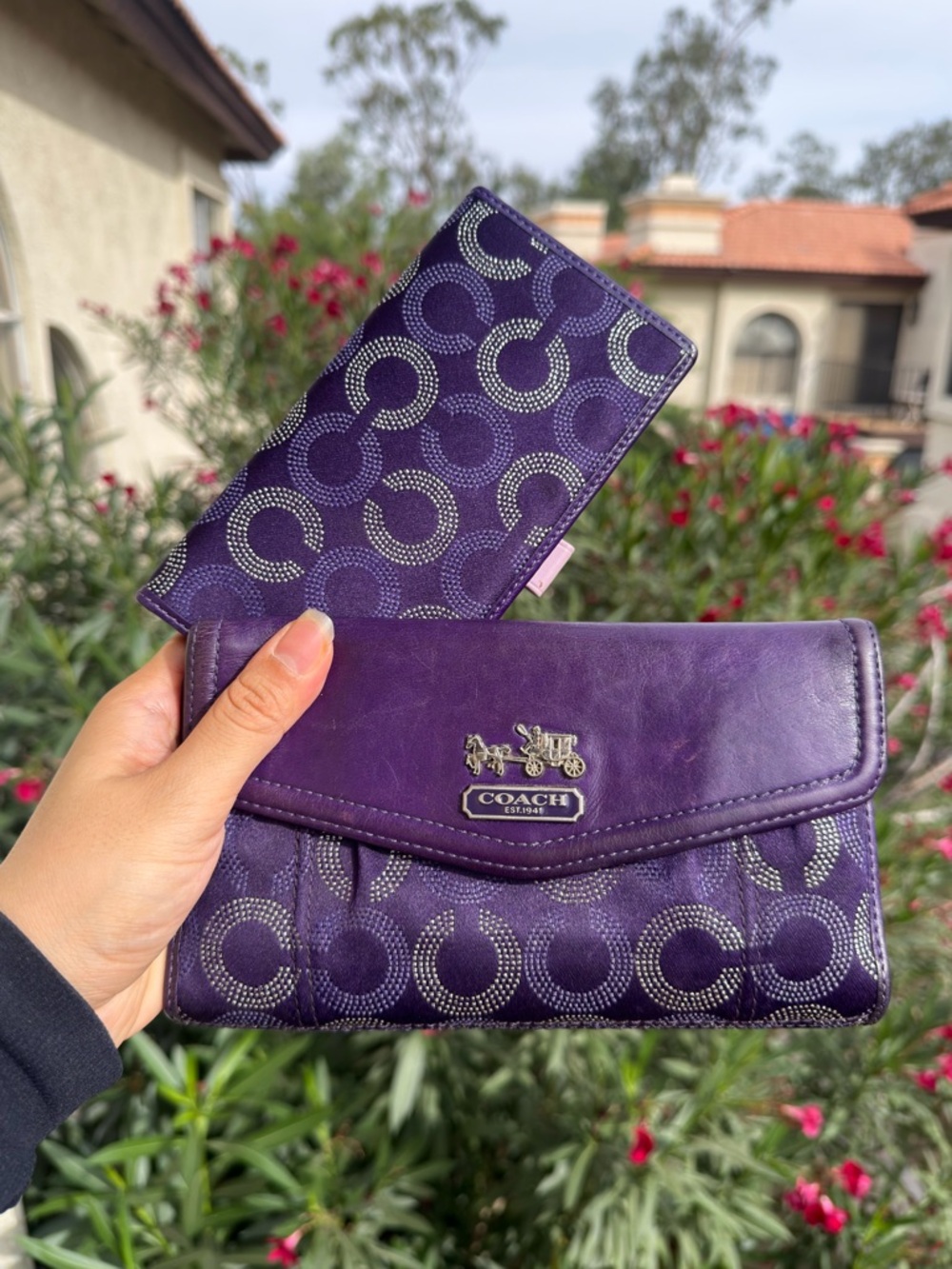 Coach Madison Op Art Purple Wallet with Checkbook Cover – Vintage Signature